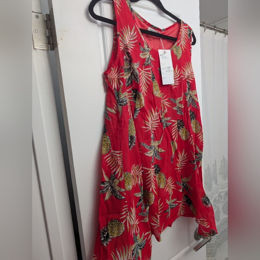 Red Pineapple Print Boho Sleeveless Top